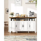 Buffet Amada avec Rangement, Grand Buffet de Rangement de 55 Pouces avec Étagères Réglables, 4 Portes, Meuble Bar à Café de Style Ferme Moderne