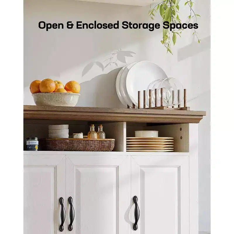 Buffet Amada avec Rangement, Grand Buffet de Rangement de 55 Pouces avec Étagères Réglables, 4 Portes, Meuble Bar à Café de Style Ferme Moderne