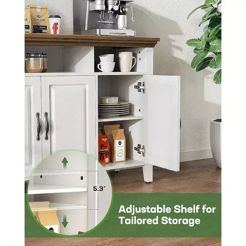Buffet Amada avec Rangement, Grand Buffet de Rangement de 55 Pouces avec Étagères Réglables, 4 Portes, Meuble Bar à Café de Style Ferme Moderne