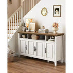 Buffet Amada avec Rangement, Grand Buffet de Rangement de 55 Pouces avec Étagères Réglables, 4 Portes, Meuble Bar à Café de Style Ferme Moderne
