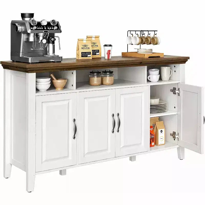 Buffet Amada avec Rangement, Grand Buffet de Rangement de 55 Pouces avec Étagères Réglables, 4 Portes, Meuble Bar à Café de Style Ferme Moderne