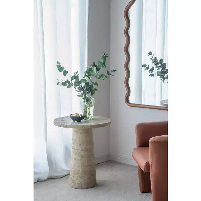 Table d'appoint ronde crème avec pied piédestal 22x22x25.5