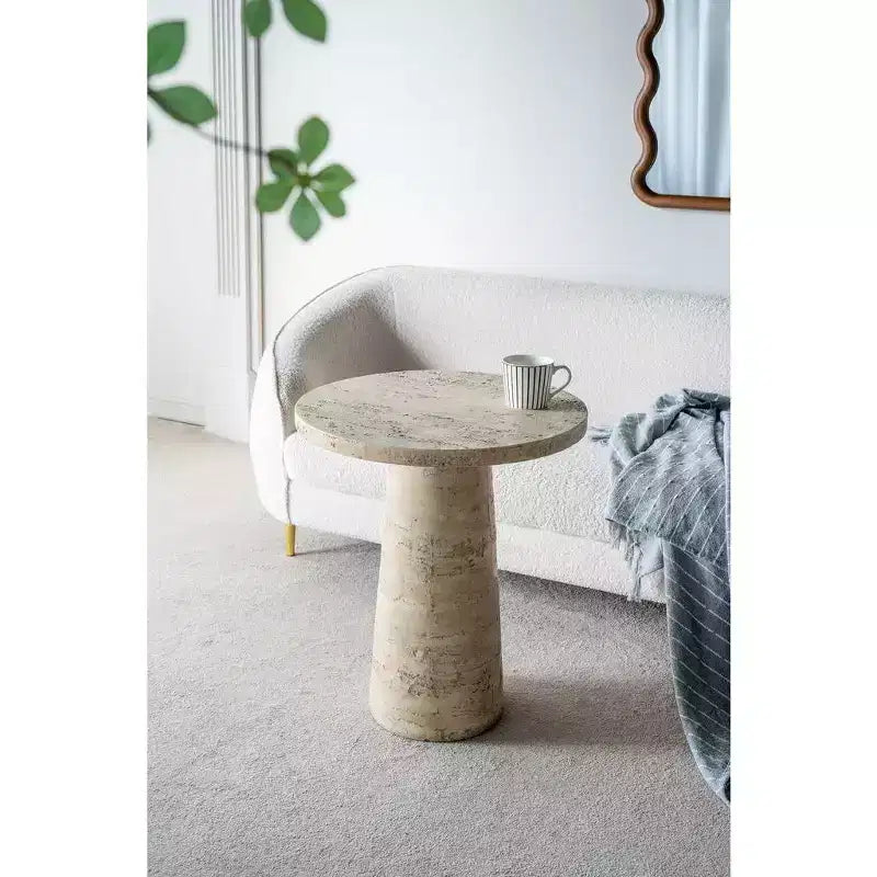 Table d'appoint ronde crème avec pied piédestal 22x22x25.5