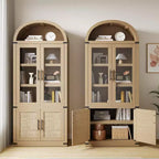 Bibliothèque arquée de 183 cm avec portes vitrées, Armoire de rangement en bois à 6 niveaux pour salon, cuisine ou bureau, Étagères de présentation de style ferme