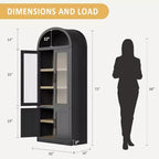 Bibliothèque arquée de 183 cm avec portes vitrées, Armoire de rangement en bois à 6 niveaux pour salon, cuisine ou bureau, Étagères de présentation de style ferme