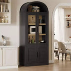 Bibliothèque arquée de 183 cm avec portes vitrées, Armoire de rangement en bois à 6 niveaux pour salon, cuisine ou bureau, Étagères de présentation de style ferme