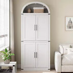 Bibliothèque arquée de 183 cm avec portes vitrées, Armoire de rangement en bois à 6 niveaux pour salon, cuisine ou bureau, Étagères de présentation de style ferme