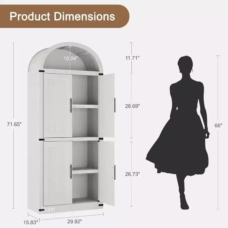 Bibliothèque arquée de 183 cm avec portes vitrées, Armoire de rangement en bois à 6 niveaux pour salon, cuisine ou bureau, Étagères de présentation de style ferme