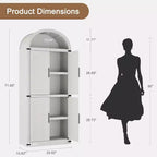 Bibliothèque arquée de 183 cm avec portes vitrées, Armoire de rangement en bois à 6 niveaux pour salon, cuisine ou bureau, Étagères de présentation de style ferme