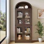 Bibliothèque arquée de 183 cm avec portes vitrées, Armoire de rangement en bois à 6 niveaux pour salon, cuisine ou bureau, Étagères de présentation de style ferme