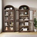 Bibliothèque arquée de 183 cm avec portes vitrées, Armoire de rangement en bois à 6 niveaux pour salon, cuisine ou bureau, Étagères de présentation de style ferme