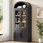Bibliothèque arquée de 183 cm avec portes vitrées, Armoire de rangement en bois à 6 niveaux pour salon, cuisine ou bureau, Étagères de présentation de style ferme