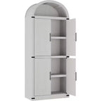 Bibliothèque arquée de 183 cm avec portes vitrées, Armoire de rangement en bois à 6 niveaux pour salon, cuisine ou bureau, Étagères de présentation de style ferme