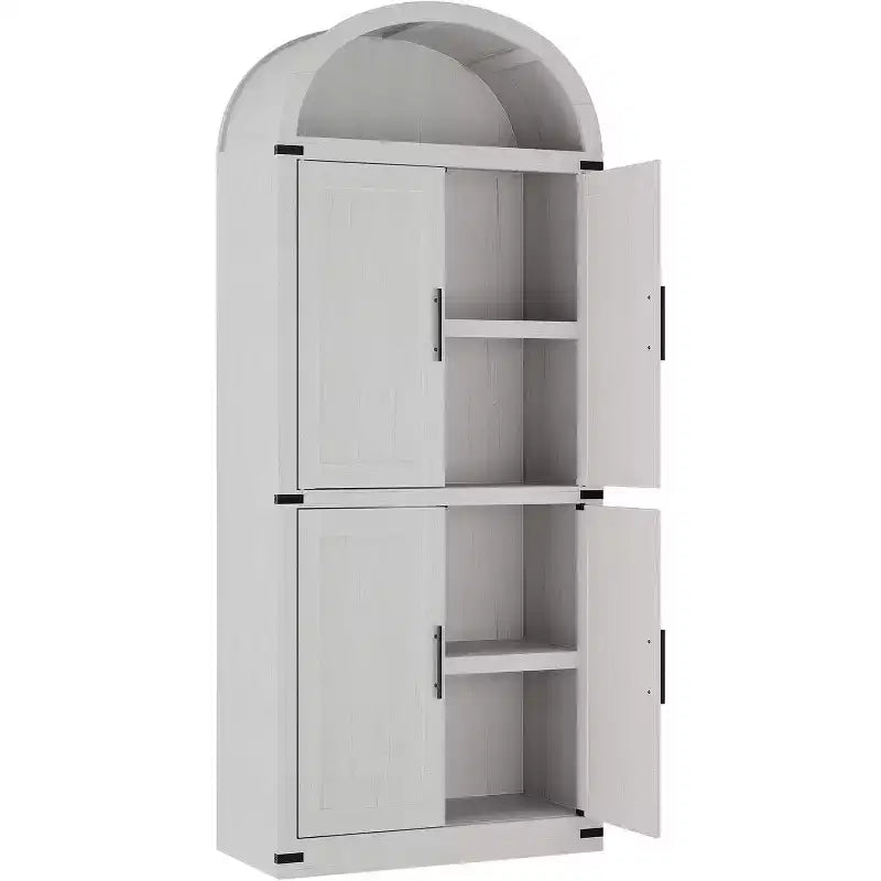 Bibliothèque arquée de 183 cm avec portes vitrées, Armoire de rangement en bois à 6 niveaux pour salon, cuisine ou bureau, Étagères de présentation de style ferme
