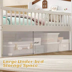 Lit double en bois Whisen, lit plateforme avec 4 tiroirs de rangement, tête de lit avec barrière de protection et échelle
