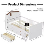 Lit double en bois Whisen, lit plateforme avec 4 tiroirs de rangement, tête de lit avec barrière de protection et échelle