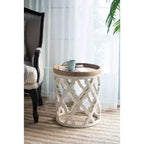 Grande table d'appoint blanche vieillie