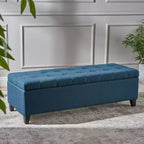 Banc de rangement TUYOHW avec capitonnage gaufré, banc de rangement avec pieds en bois, banc d'entrée pour salon, chambre, bleu marine