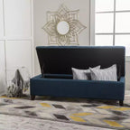 Banc de rangement TUYOHW avec capitonnage gaufré, banc de rangement avec pieds en bois, banc d'entrée pour salon, chambre, bleu marine