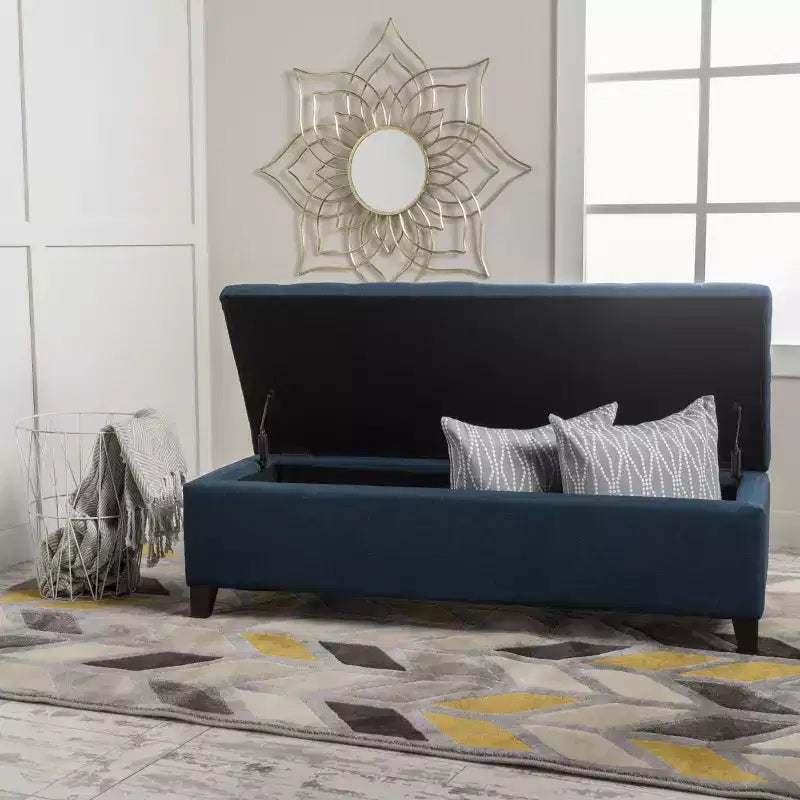 Banc de rangement TUYOHW avec capitonnage gaufré, banc de rangement avec pieds en bois, banc d'entrée pour salon, chambre, bleu marine
