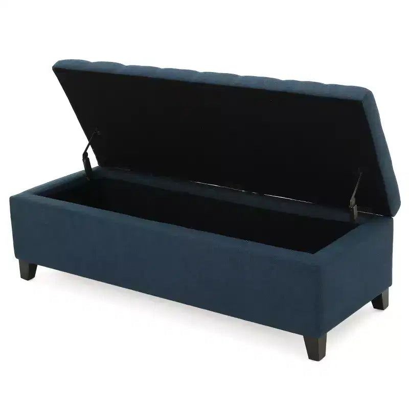 Banc de rangement TUYOHW avec capitonnage gaufré, banc de rangement avec pieds en bois, banc d'entrée pour salon, chambre, bleu marine