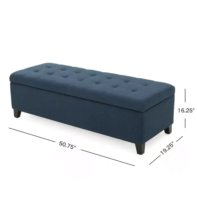 Banc de rangement TUYOHW avec capitonnage gaufré, banc de rangement avec pieds en bois, banc d'entrée pour salon, chambre, bleu marine