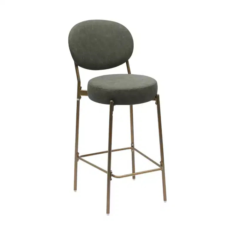 HomeRoots Lot de deux chaises de bar de hauteur bar à dossier bas en faux cuir et métal vert et or de 29 po