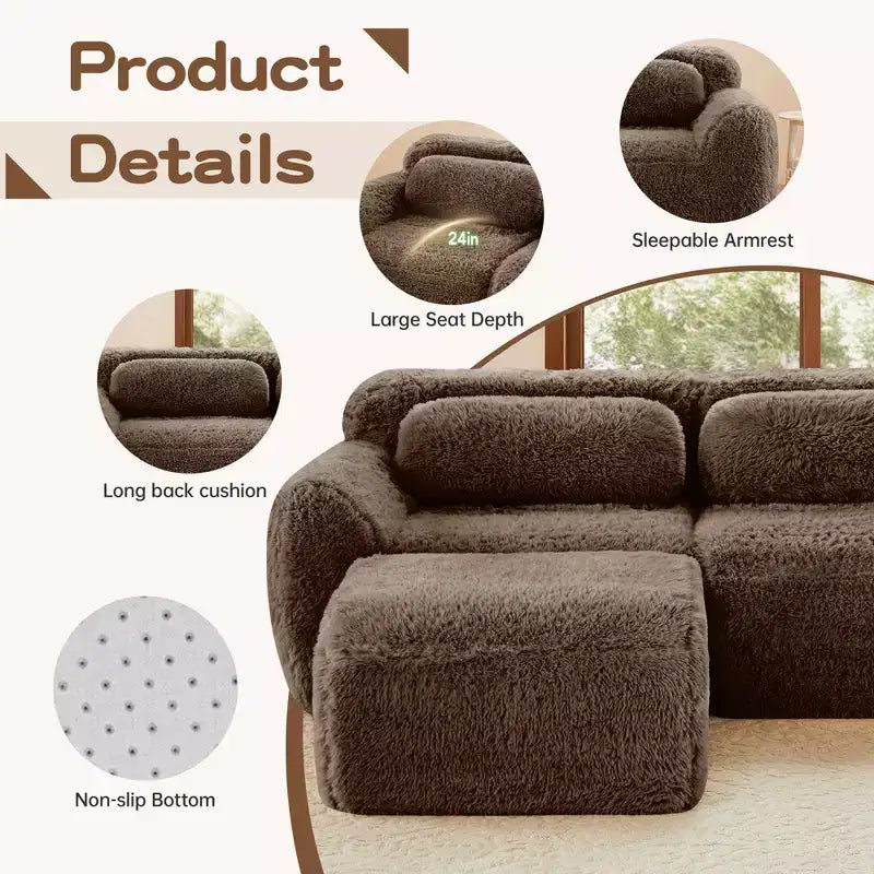 Canapé sans accoudoirs en forme de U, éponge haute densité 32D, fond antidérapant, aucun assemblage requis, conception ergonomique, combinaison libre, emballage sous vide pour salons/bureaux