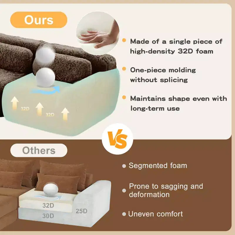 Canapé sans accoudoirs en forme de U, éponge haute densité 32D, fond antidérapant, aucun assemblage requis, conception ergonomique, combinaison libre, emballage sous vide pour salons/bureaux