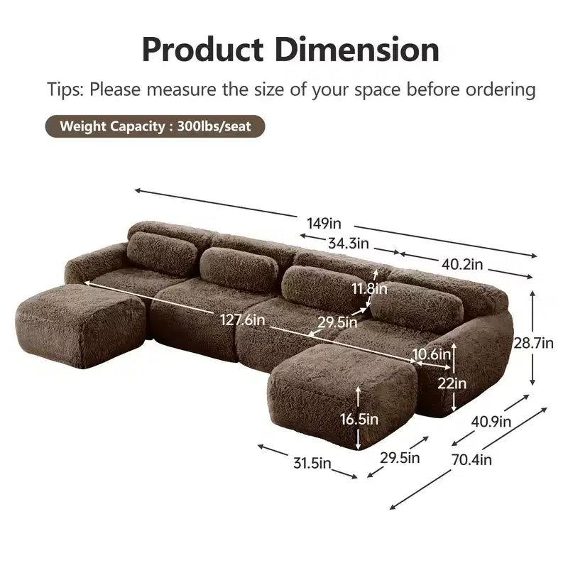 Canapé sans accoudoirs en forme de U, éponge haute densité 32D, fond antidérapant, aucun assemblage requis, conception ergonomique, combinaison libre, emballage sous vide pour salons/bureaux
