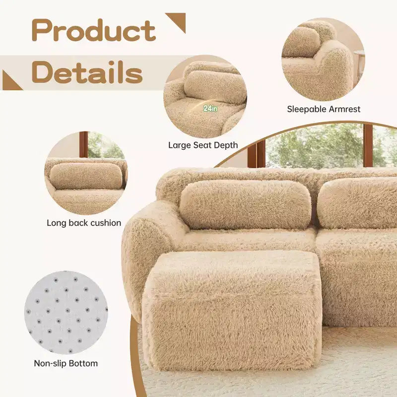 Canapé sans accoudoirs en forme de U, éponge haute densité 32D, fond antidérapant, aucun assemblage requis, conception ergonomique, combinaison libre, emballage sous vide pour salons/bureaux
