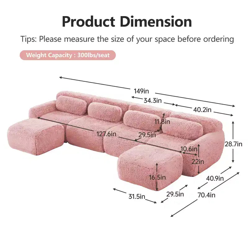 Canapé sans accoudoirs en forme de U, éponge haute densité 32D, fond antidérapant, aucun assemblage requis, conception ergonomique, combinaison libre, emballage sous vide pour salons/bureaux