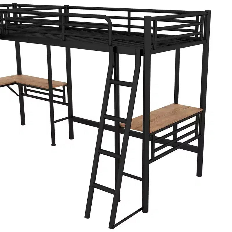 Lit mezzanine en métal double Clihome avec deux bureaux intégrés