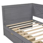 Lit de repos double en bois Clihome avec 2 tiroirs et garde-corps rustique