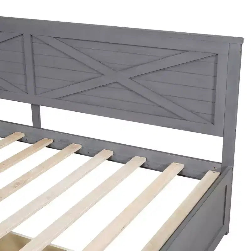 Lit de repos double en bois Clihome avec 2 tiroirs et garde-corps rustique