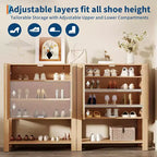 Meuble à chaussures en rotin pour entrée, étagère à chaussures sur pied à 5 niveaux en bois, étagères réglables, organisateur de rangement ouvert pour couloir, salon, chêne foncé