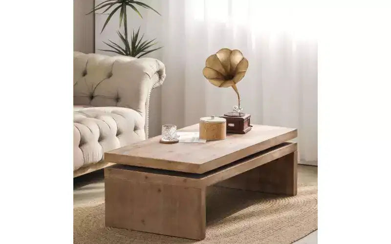 TUYOHW Table basse moderne en bois avec plateau flottant, table de salon rectangulaire élégante, table de canapé industrielle