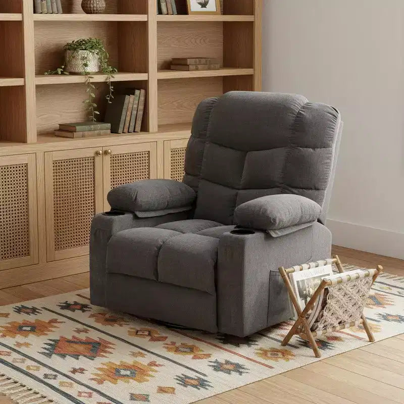HomeRoots 37 Fauteuil inclinable chauffant et massant gris en similicuir avec assistance au levage et port USB