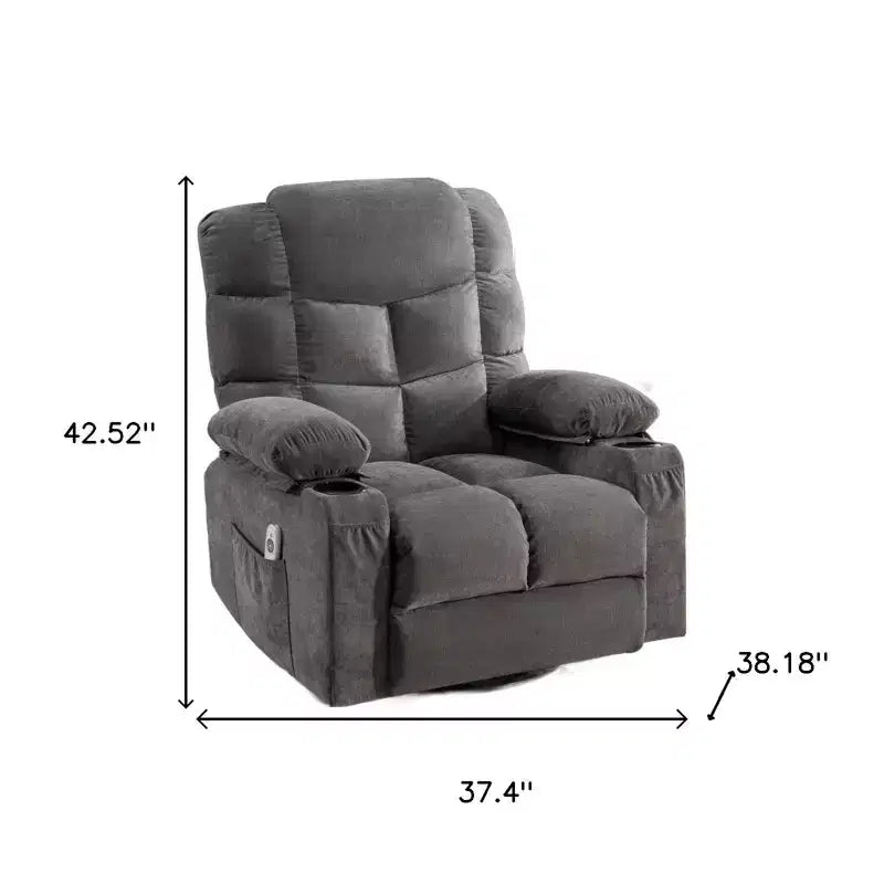 HomeRoots 37 Fauteuil inclinable chauffant et massant gris en similicuir avec assistance au levage et port USB