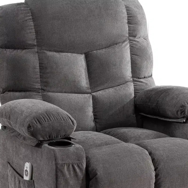 HomeRoots 37 Fauteuil inclinable chauffant et massant gris en similicuir avec assistance au levage et port USB