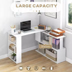 Bureau d'angle en forme de L rotatif avec étagères, gain de place et rangement