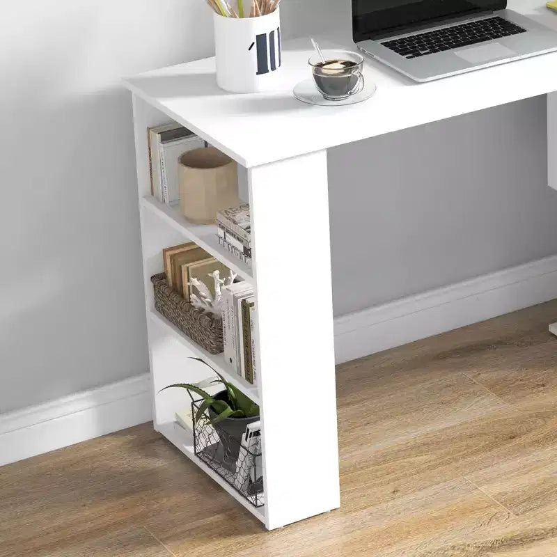 Bureau d'angle en forme de L rotatif avec étagères, gain de place et rangement