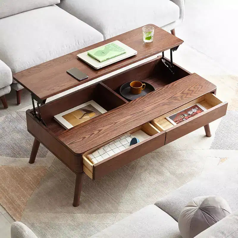 Table basse relevablePlateau élévateur, Compartiment caché, Étagère de rangement, 2 Tiroirs, Table basse/centrale pour Salon