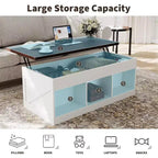 Table basse élégante avec dessus relevable à mouvement doux | Rangement caché et étagère amovible, design rustique bois-métal, montage facile