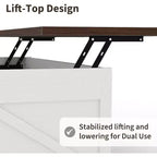 Table basse élégante avec dessus relevable à mouvement doux | Rangement caché et étagère amovible, design rustique bois-métal, montage facile
