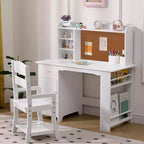 Bureau pour enfants, ensemble bureau et chaise pour garçons et filles, table d'écriture en bois pour enfants avec étagère, tableau d'affichage, armoire et tiroir pour les 3-8 ans
