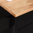 Îlot de cuisine FAMYYT en placage de bois de caoutchouc noir de 56 po avec étagère réglable, étagères à 1 porte, 4 roulettes avec tiroirs profonds