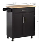Îlot de cuisine FAMYYT en placage de bois de caoutchouc noir de 56 po avec étagère réglable, étagères à 1 porte, 4 roulettes avec tiroirs profonds