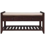 Banc de rangement pour chaussures en bois massif TUYOHW avec 2 tiroirs et coussin, organisateur d'entrée multifonctionnel avec base à grille, espresso