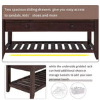 Banc de rangement pour chaussures en bois massif TUYOHW avec 2 tiroirs et coussin, organisateur d'entrée multifonctionnel avec base à grille, espresso